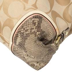 Coach Beige Signature Canvas And Python Embossed Leather Ashley Tote