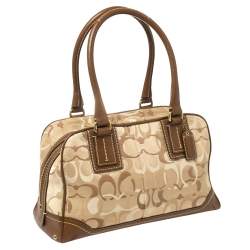 Pre Owned  Coach Beige/Brown Signature Canvas and Leather Satchel