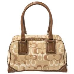 Pre Owned  Coach Beige/Brown Signature Canvas and Leather Satchel