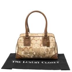Pre Owned  Coach Beige/Brown Signature Canvas and Leather Satchel