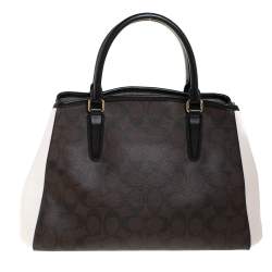 Pre Owned Coach Brown/White Signature Coated Canvas and Leather Sage Carryall Satchel