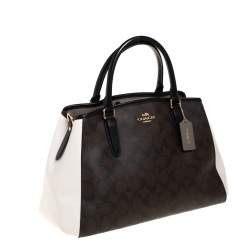 Pre Owned Coach Brown/White Signature Coated Canvas and Leather Sage Carryall Satchel