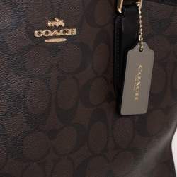 Pre Owned Coach Brown/White Signature Coated Canvas and Leather Sage Carryall Satchel