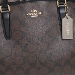 Pre Owned Coach Brown/White Signature Coated Canvas and Leather Sage Carryall Satchel