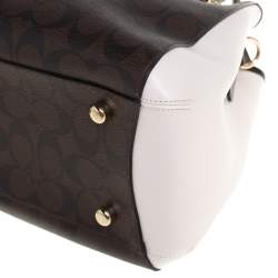 Pre Owned Coach Brown/White Signature Coated Canvas and Leather Sage Carryall Satchel
