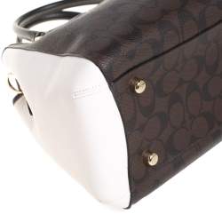 Pre Owned Coach Brown/White Signature Coated Canvas and Leather Sage Carryall Satchel