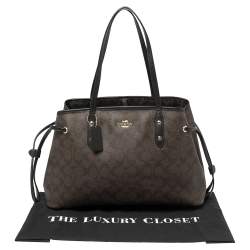 Pre Owned Coach Dark Brown Signature Coated Canvas and Leather Drawstring Carryall Satchel