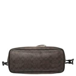 Pre Owned Coach Dark Brown Signature Coated Canvas and Leather Drawstring Carryall Satchel
