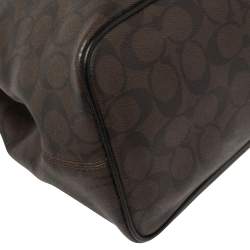 Pre Owned Coach Dark Brown Signature Coated Canvas and Leather Drawstring Carryall Satchel