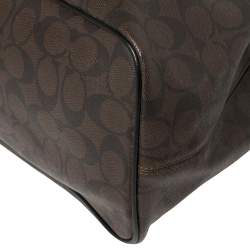 Pre Owned Coach Dark Brown Signature Coated Canvas and Leather Drawstring Carryall Satchel