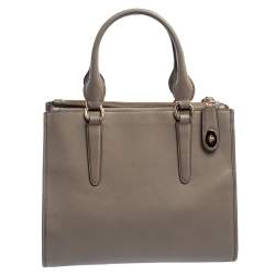 Pre Owned Coach Grey Leather Crosby Carryall Double Zip Tote