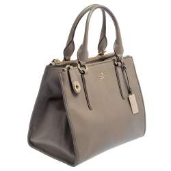 Pre Owned Coach Grey Leather Crosby Carryall Double Zip Tote