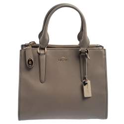 Pre Owned Coach Grey Leather Crosby Carryall Double Zip Tote