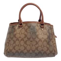 Pre Owned Coach Beige/Brown Signature Coated Canvas and Leather Margot Satchel