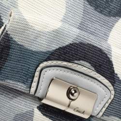 Pre Owned Coach Blue/White Op Art Canvas and Leather Kristin Hobo