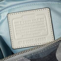 Pre Owned Coach Blue/White Op Art Canvas and Leather Kristin Hobo