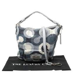 Pre Owned Coach Blue/White Op Art Canvas and Leather Kristin Hobo