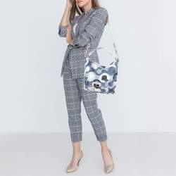 Pre Owned Coach Blue/White Op Art Canvas and Leather Kristin Hobo