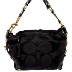 Pre Owned Coach Black Signature Canvas and Leather Carly Hobo