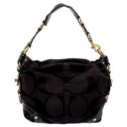 Pre Owned Coach Black Signature Canvas and Leather Carly Hobo
