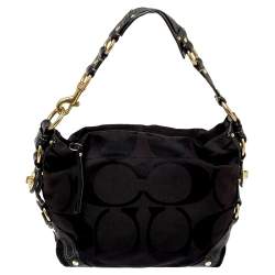 Pre Owned Coach Black Signature Canvas and Leather Carly Hobo