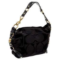 Pre Owned Coach Black Signature Canvas and Leather Carly Hobo