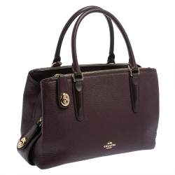 Pre Owned Coach Plum Leather Brooklyn Carryall Satchel