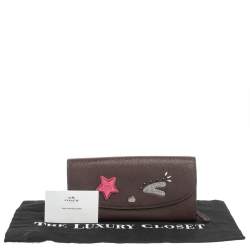 Pre Owned Coach Burgundy Leather Flap Continental Wallet