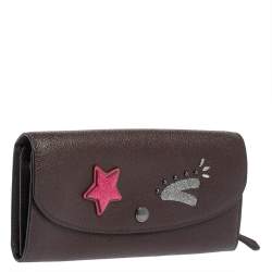 Pre Owned Coach Burgundy Leather Flap Continental Wallet