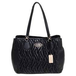 Pre Owned Coach Black Gathered Leather Kitt Carryall Tote