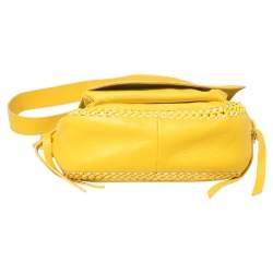 Pre Owned Coach Yellow Leather Chain Link Trimmed Crossbody Bag