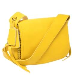 Pre Owned Coach Yellow Leather Chain Link Trimmed Crossbody Bag