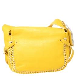 Pre Owned Coach Yellow Leather Chain Link Trimmed Crossbody Bag