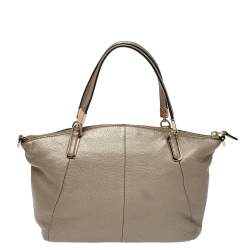 Pre Owned Coach Metallic Beige Leather Small Kelsey Satchel