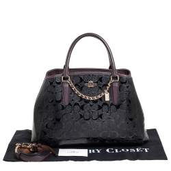 Pre Owned Coach Burgundy/Black Signature Coated Canvas and Leather Margot Satchel