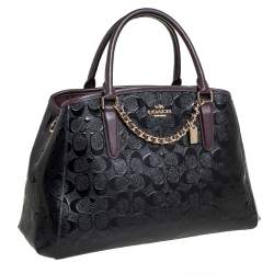 Pre Owned Coach Burgundy/Black Signature Coated Canvas and Leather Margot Satchel