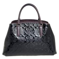 Pre Owned Coach Burgundy/Black Signature Coated Canvas and Leather Margot Satchel