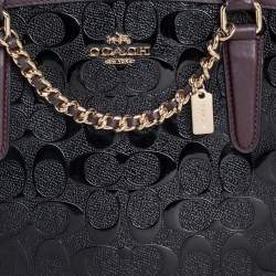 Pre Owned Coach Burgundy/Black Signature Coated Canvas and Leather Margot Satchel