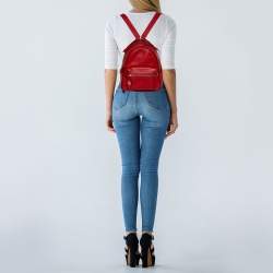 Pre Owned Coach Red Pebbled Leather Charlie Backpack