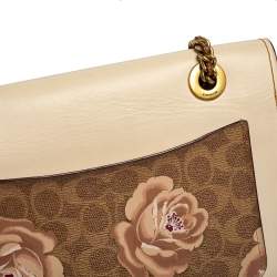 مملوكة مسبقًا حقيبة كتف كوتش جلد  كانفاس مقوى نقشة شعار الماركة مطبوع مورد براري بيج و بني 