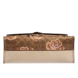 مملوكة مسبقًا حقيبة كتف كوتش جلد كانفاس مقوى نقشة شعار الماركة مطبوع مورد براري بيج و بني 