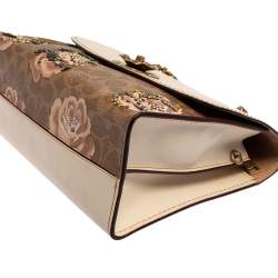 مملوكة مسبقًا حقيبة كتف كوتش جلد كانفاس مقوى نقشة شعار الماركة مطبوع مورد براري بيج و بني 