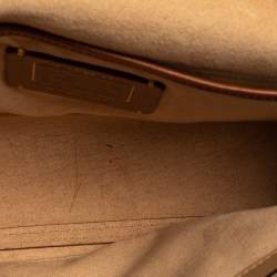 مملوكة مسبقًا حقيبة كتف كوتش جلد كانفاس مقوى نقشة شعار الماركة مطبوع مورد براري بيج و بني 