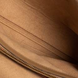 مملوكة مسبقًا حقيبة كتف كوتش جلد كانفاس مقوى نقشة شعار الماركة مطبوع مورد براري بيج و بني 