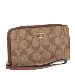 Coach Brown Signature Coated Canvas Wristlet Wallet