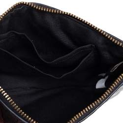 Pre Owned Coach Black Signature Debossed Patent Leather Wristlet Pouch