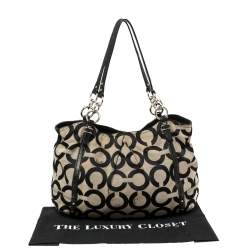 Pre Owned Coach Black Op Art Canvas and Leather Alexandre Hobo