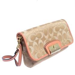 Coach Beige/Orange Signature Canvas and Leather Wristlet Clutch  