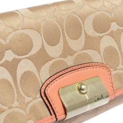 Coach Beige/Orange Signature Canvas and Leather Wristlet Clutch  