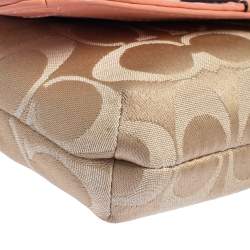 Coach Beige/Orange Signature Canvas and Leather Wristlet Clutch  